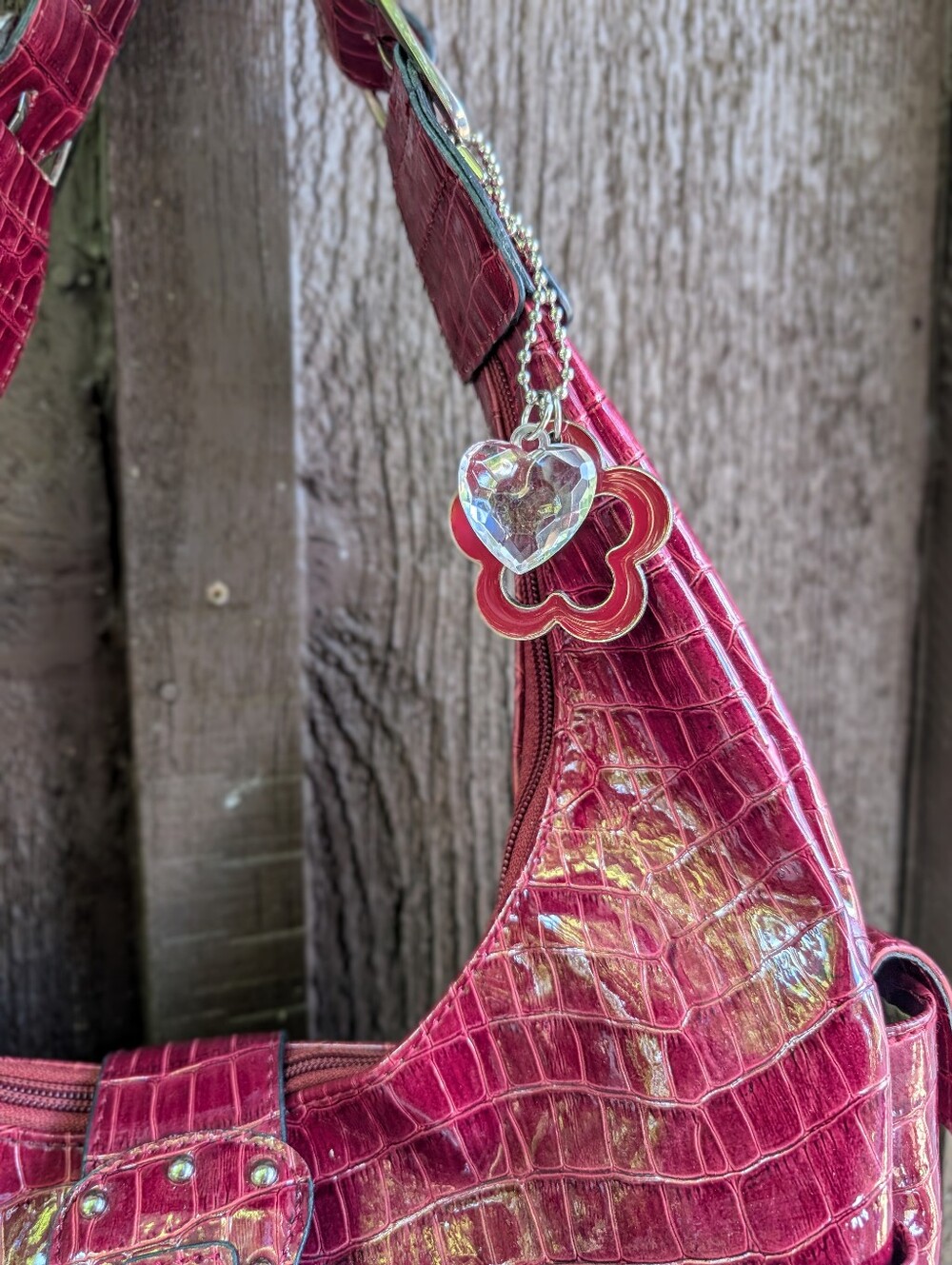 Guess Y2K Vintage Pink Red Faux Crocodile Mcbling Shoulder Bag - Picture 3 of 8